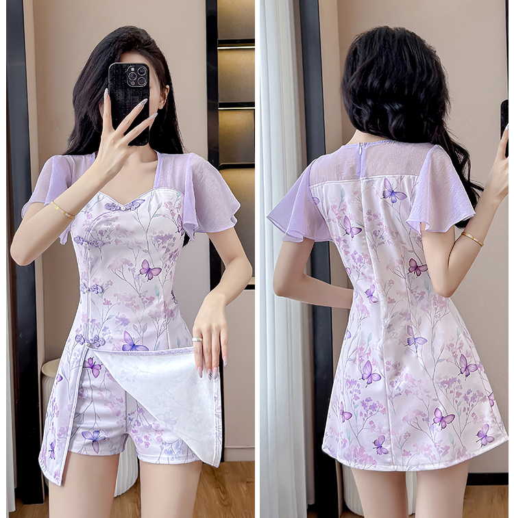 Real Shot Summer New Style New Chinese Style Improved Cheongsam Elegant Sweet Dress Shorts Two-Piece Set