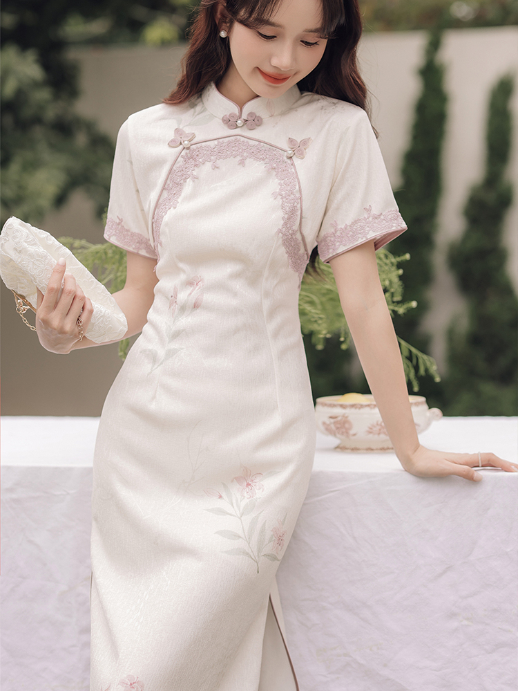 Purple Lace Lady Style Short Sleeve Robe Spring 2024 New Elegant Improved Young 40