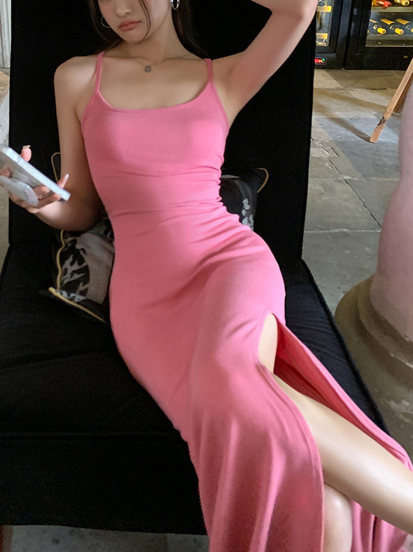 Hot V-Back High-Cut Long Skirt 性感辣妹露背开叉长裙 *2Colors