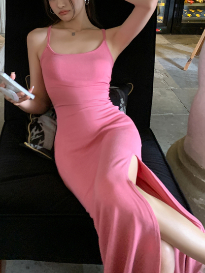 Hot V-Back High-Cut Long Skirt 性感辣妹露背开叉长裙 *2Colors