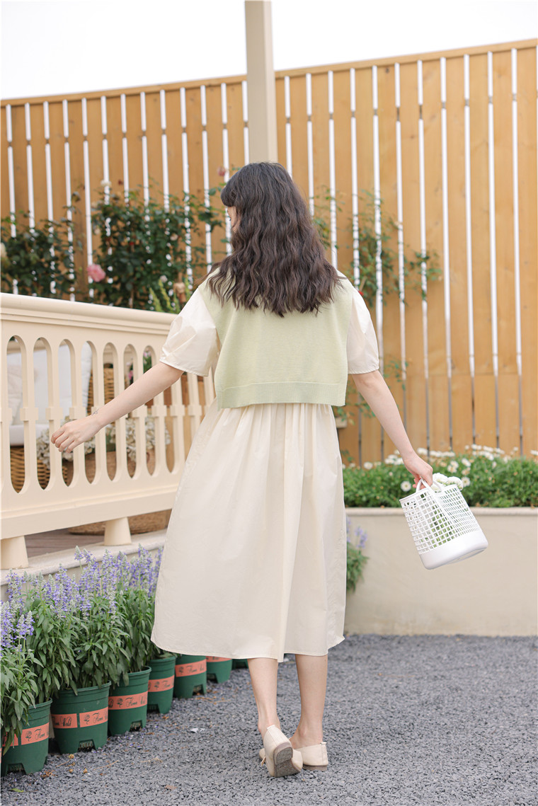 Polo Buttoned Dress with Knit Shawl 排扣连衣裙+针织披肩 *2 Colors