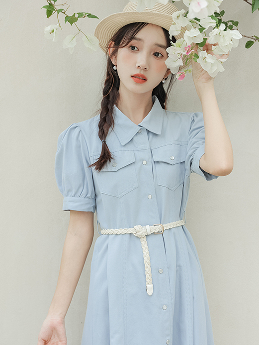 No Less than 125 Real Shot Spot Artistic Fresh Shirt Waist-Tight Dress