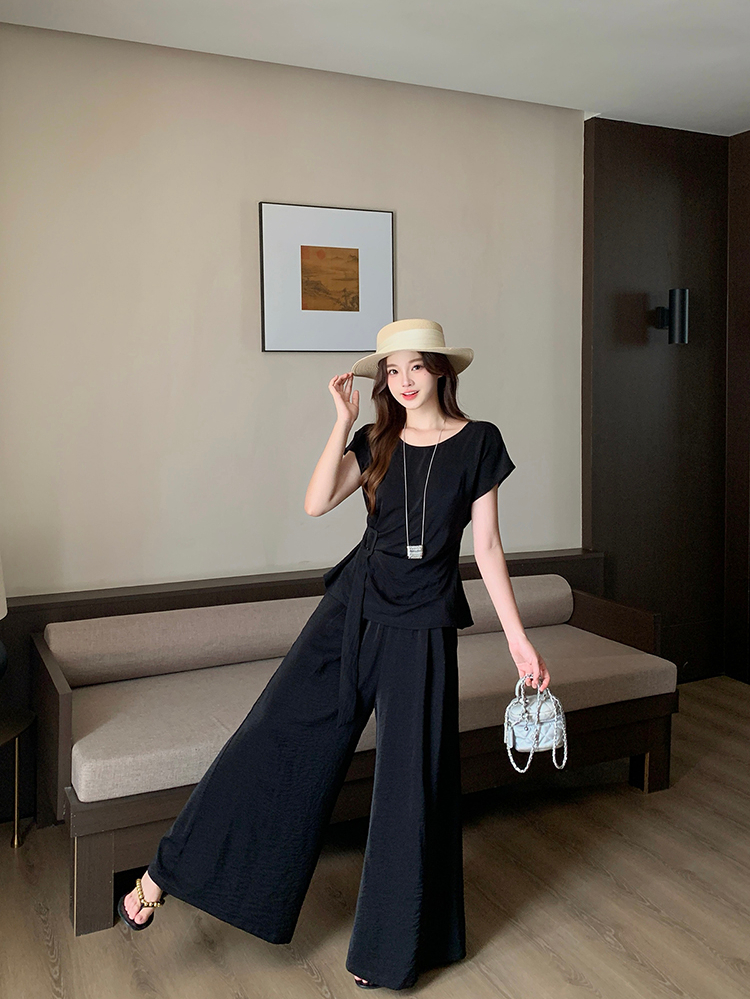LUMEA Flutter Sleeve Tie Top & Wide Leg Pants Set 飞飞袖绑带上衣+阔腿裤两件套*2 Colors