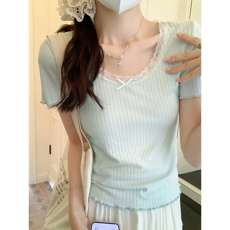 Lace Trim Bow Top 纯欲蕾丝边蝴蝶结上衣*3 Colors