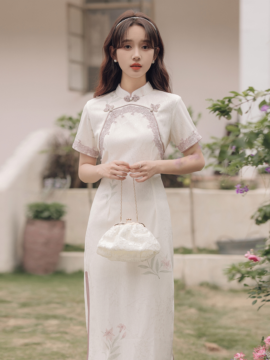 Purple Lace Lady Style Short Sleeve Robe Spring 2024 New Elegant Improved Young 40