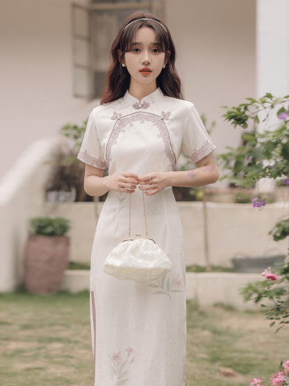 Purple Lace Lady Style Short Sleeve Robe Spring 2024 New Elegant Improved Young 40