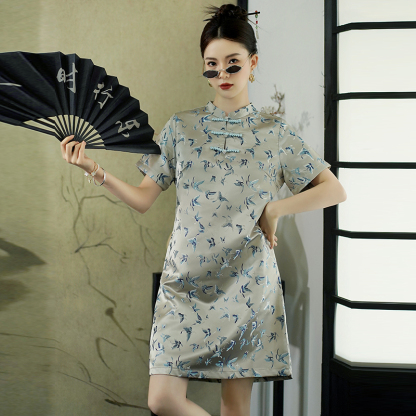 National Style New Chinese Style Light Luxury Elegant Printed Improved Cheongsam Loose Fit Slimming Jacquard Texture Plus Size Dress