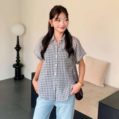 Casual Retro Plaid Blouse 复古风短袖格子衬衫*2 Colors