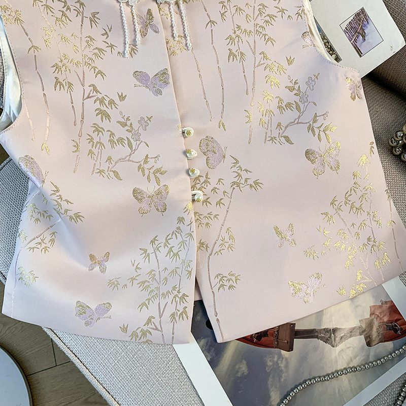 刺绣织金马面裙 Round Neck Buttoned Brocade Embroidered Hanfu Classical Cardigan Retro Vest Top