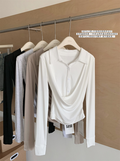 OL假两件修身长袖T恤