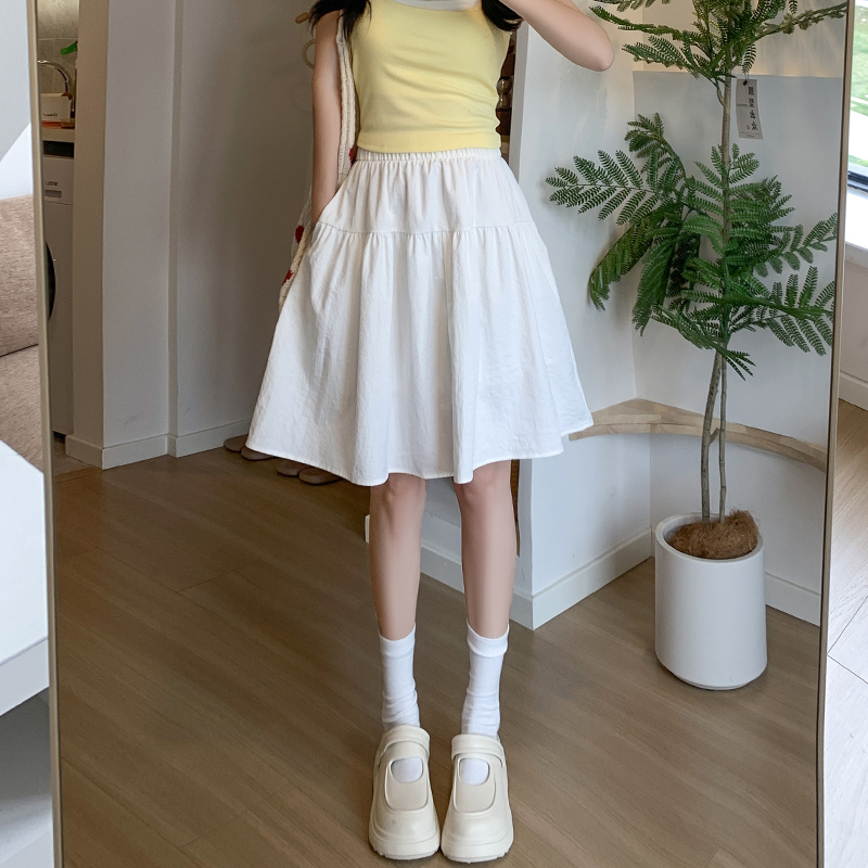 Real Shot Summer Japanese Style Thin Versatile Slimming Navy Blue Loose Wide Hem Five-Point Skirt Short Skirt Half Skirt for Women