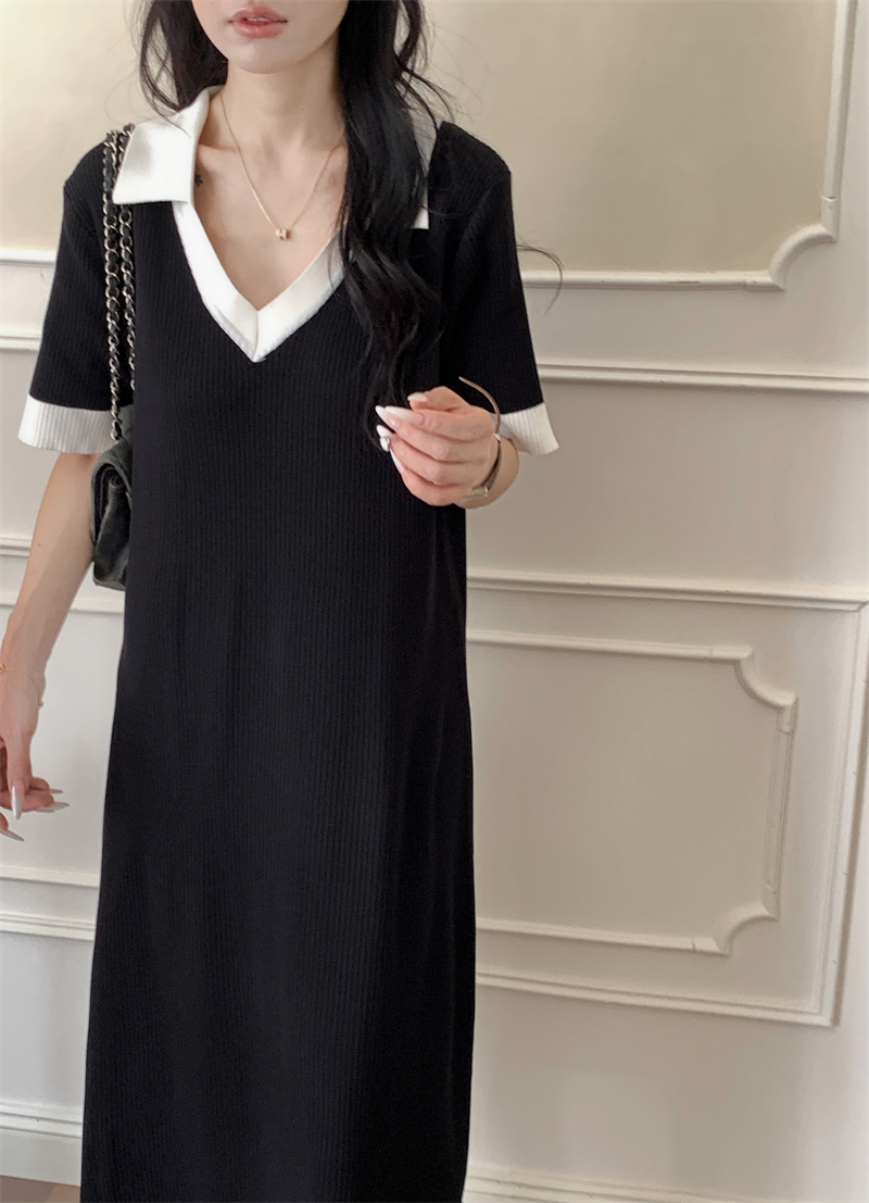 Vintage V-Neck Knit Dress  法式复古V领针织连衣裙*3Colors