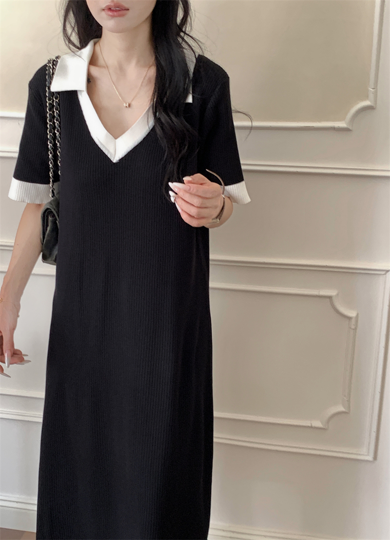 Vintage V-Neck Knit Dress  法式复古V领针织连衣裙*3Colors