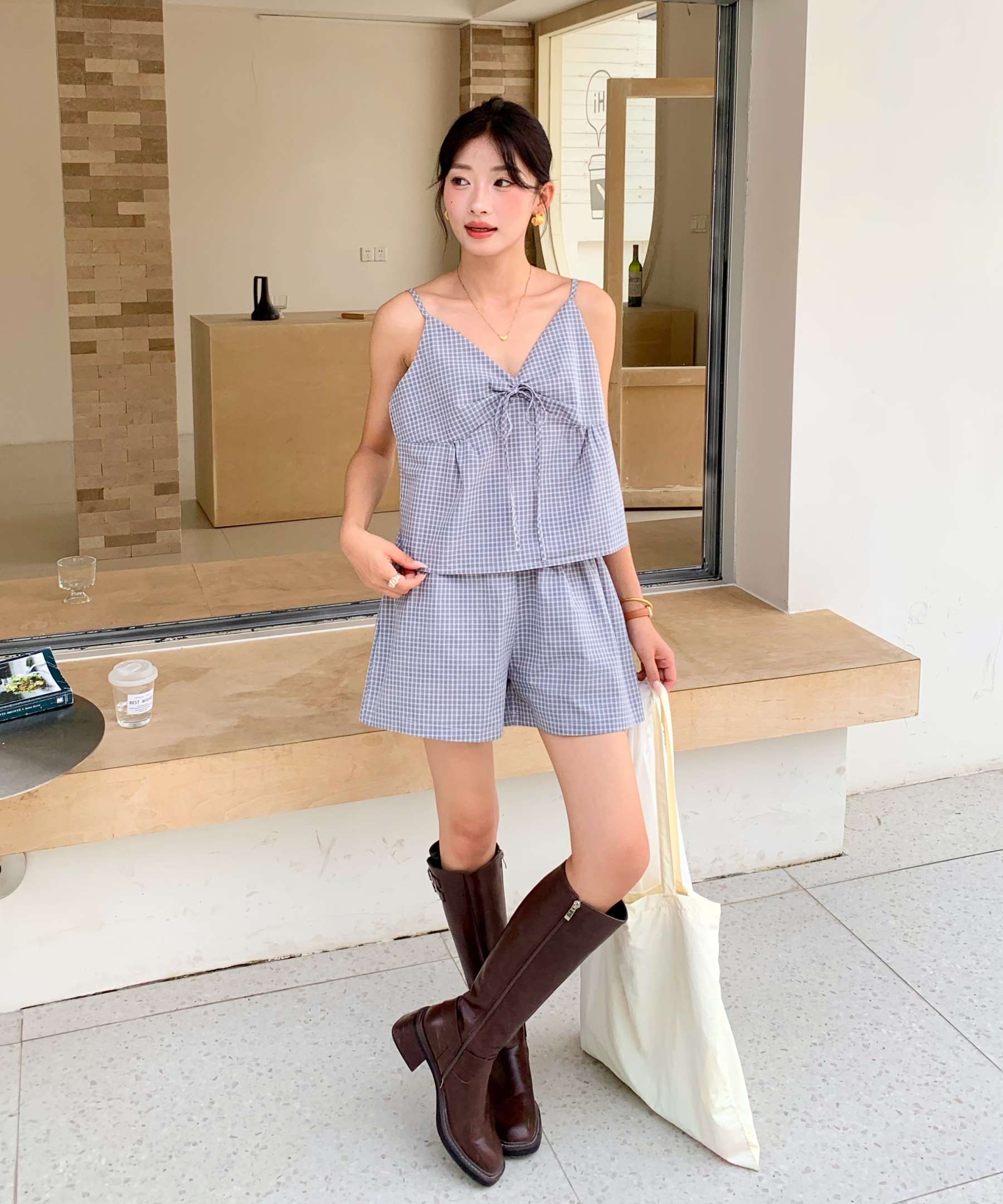 Chic Plaid Co-ord Set 格子吊带上衣短裤两件套*2 Colors