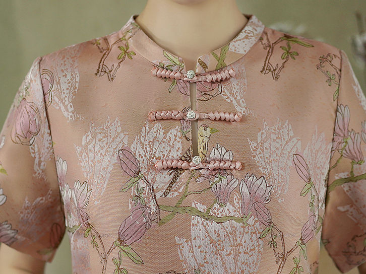 National Style New Chinese Style Light Luxury Elegant Printed Improved Cheongsam Loose Fit Slimming Texture Plus Size Large Floral Dress