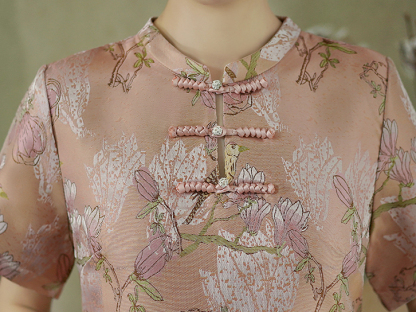 National Style New Chinese Style Light Luxury Elegant Printed Improved Cheongsam Loose Fit Slimming Texture Plus Size Large Floral Dress