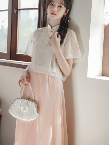 Half Skirt Sweet Set Cheongsam 新中式仙女半身裙甜美套装