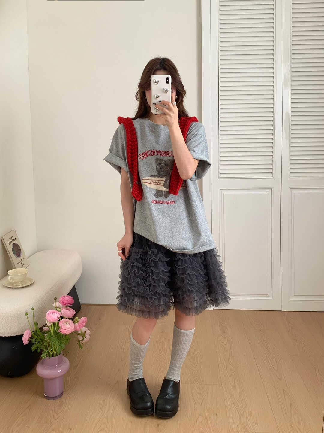 Skateboard Bear Print Oversized T-Shirt 滑板小熊✤ins小熊印花宽松T恤*2 Colors