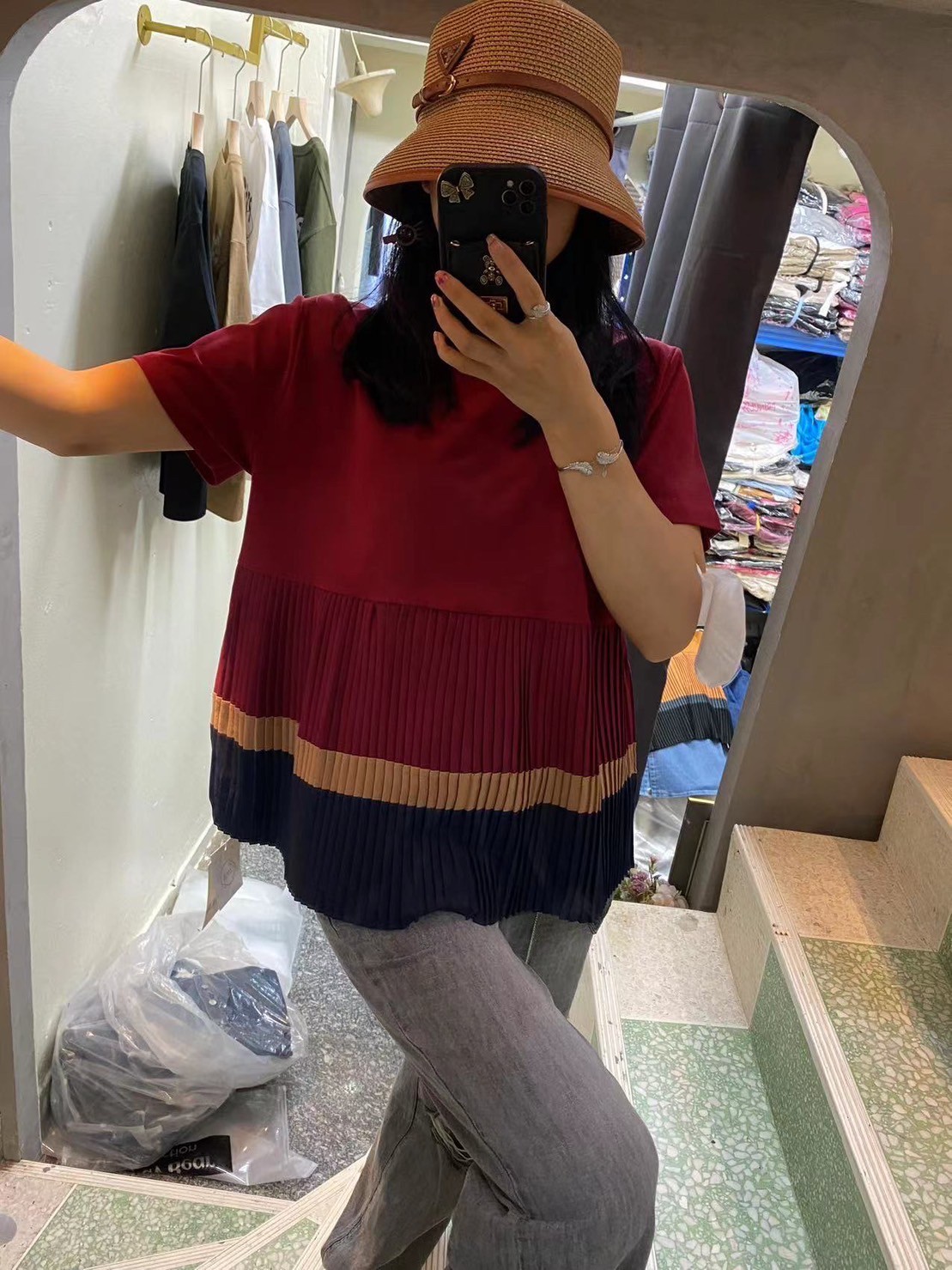 撞色百褶上衣*7 Colors