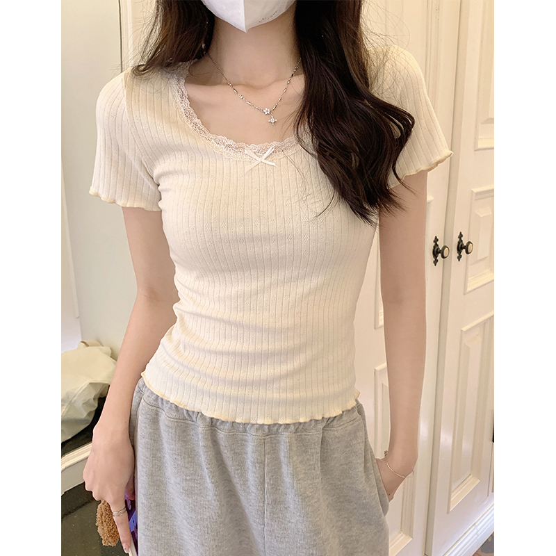 Lace Trim Bow Top 纯欲蕾丝边蝴蝶结上衣*3 Colors