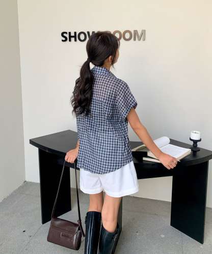 Casual Retro Plaid Blouse 复古风短袖格子衬衫*2 Colors