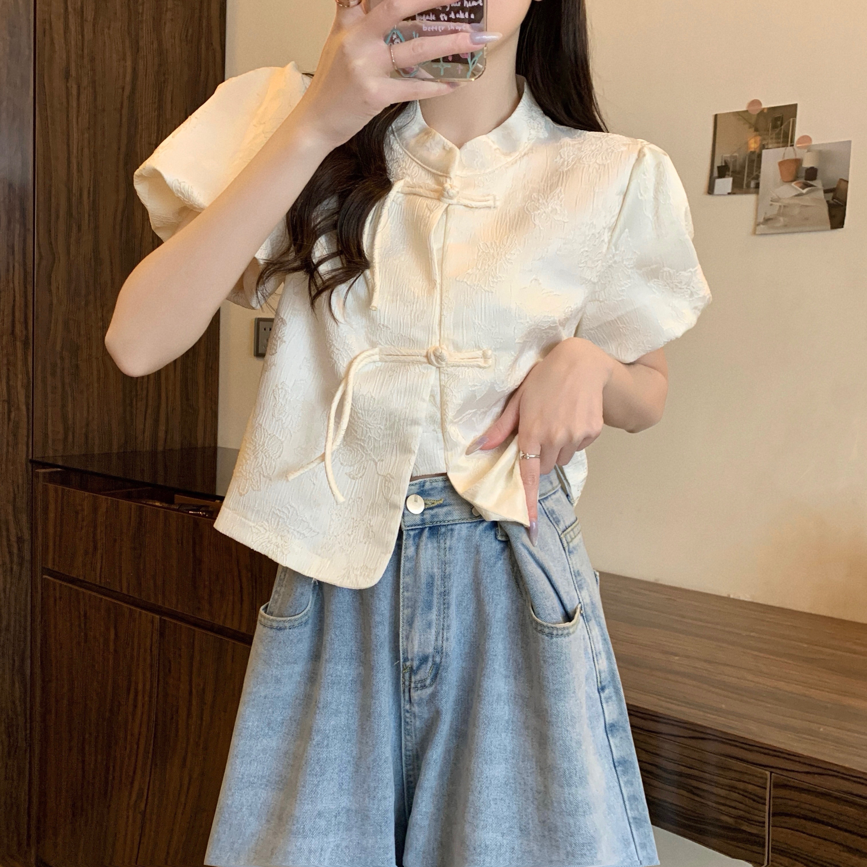 提花泡泡袖衬衫 Jacquard Puff Sleeve Top*5 Colors