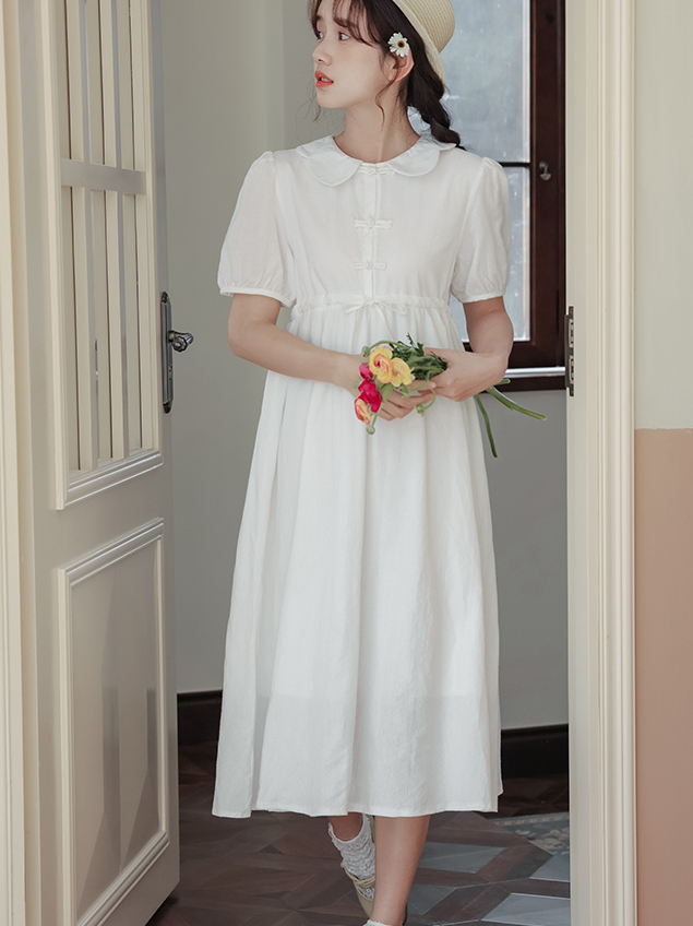 2024 Summer New Artistic Fresh Peter Pan Collar Buckle New Chinese Style Sweet Dress