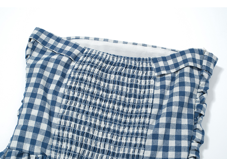 Real shot of the new 2025 spring-summer black, white, and blue plaid off-shoulder strapless design long elegant dress for women