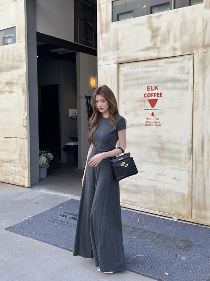 Real Shot 2025 Spring Summer New Loose Casual Solid Color Top Short Sleeve Skirt Long Skirt Women's Two-Piece Set