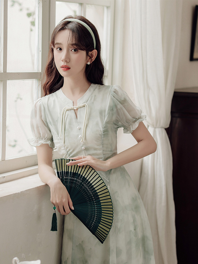 New Chinese Style Improved Cheongsam Printed Temperament Dress Women's Summer New Design Sense Fairy Chic Dress 40