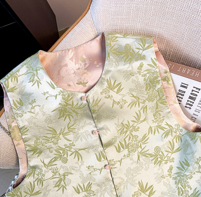 刺绣织金马面裙 Reversible Improved Buckle Satin Jacquard Embroidery Hanfu Tang Suit Classical Vest Top