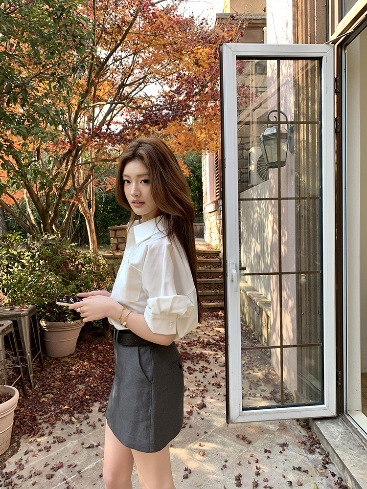 Real Shot 2025 Spring Summer New Design Sense Color Block Elegant Fashion Shirt Dress Women Waist-Cinching Short Dress