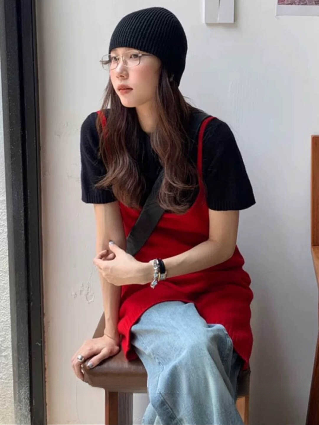  Korean Style Layered Knitted Vest Dress