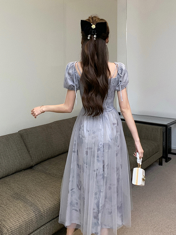 Romantic Ruched Tulle Dress 温柔系褶皱拼接网纱连衣裙*2Colors