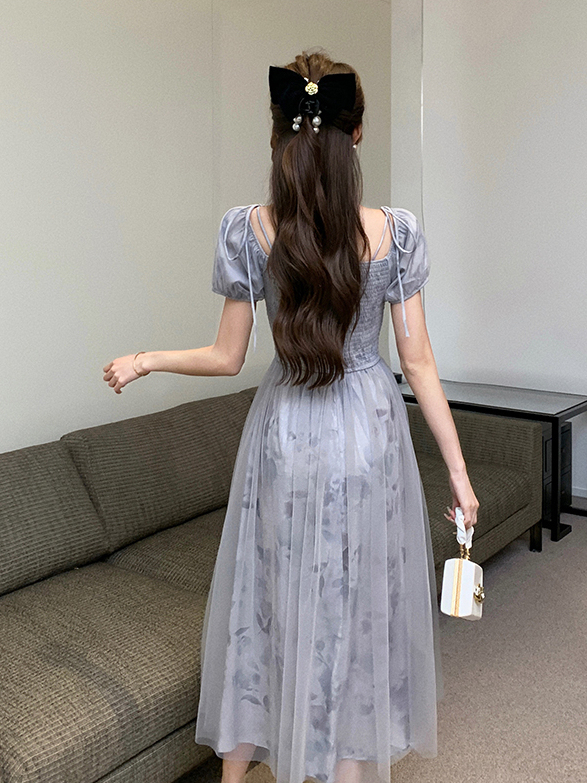 Romantic Ruched Tulle Dress 温柔系褶皱拼接网纱连衣裙*2Colors