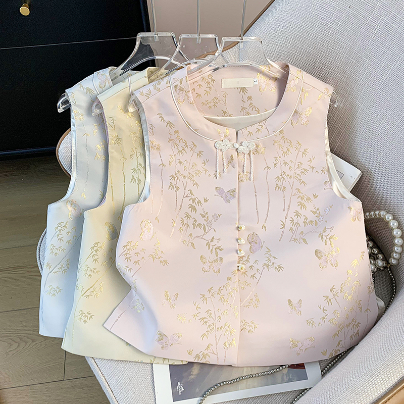 刺绣织金马面裙 Round Neck Buttoned Brocade Embroidered Hanfu Classical Cardigan Retro Vest Top