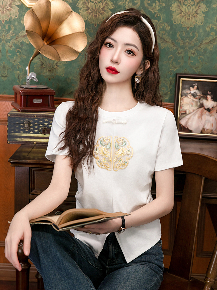 New Chinese Style Side-Slit Tee  新中式盘扣开叉t恤*2 Colors