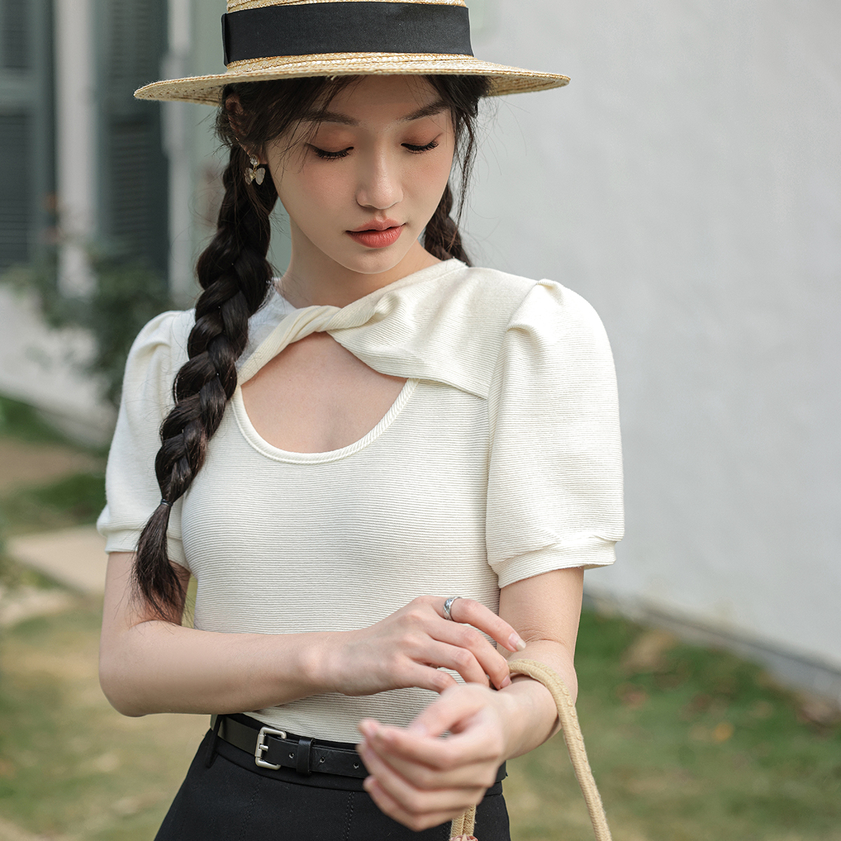 Knot Puff Sleeve T-shirt 纽结泡泡袖T恤 * 3 Colors