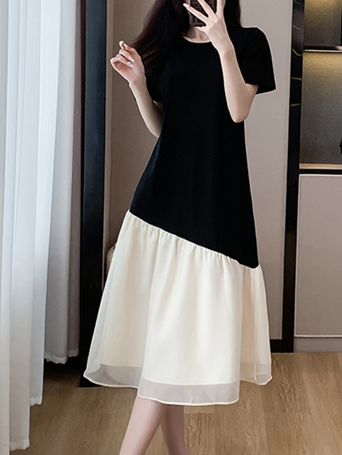 Casual Tee Combo Dress 仙气飘飘~T恤拼接连衣裙