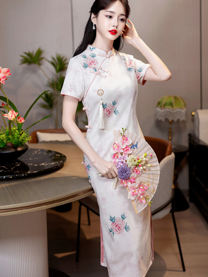 Live Shot New in Stock Modified New Chinese Cheongsam Young Girl Big Flower Chinese Style Dress