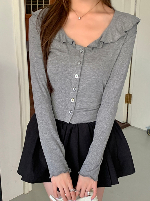 Ruffle Long Sleeve Tee 木耳边开衫长袖t恤*2 Colors