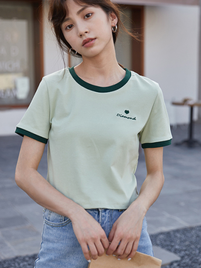 Contrast Border Crop Top 撞色边短款T恤