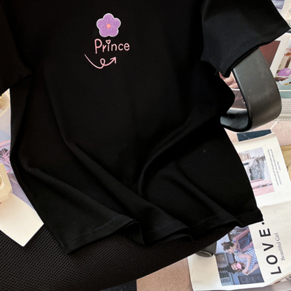 Real Shot Spot High Quality ~ Pure Cotton Shoulder Design Sense Towel Embroidery Flower Graffiti Letter Short Sleeve T-shirt Casual