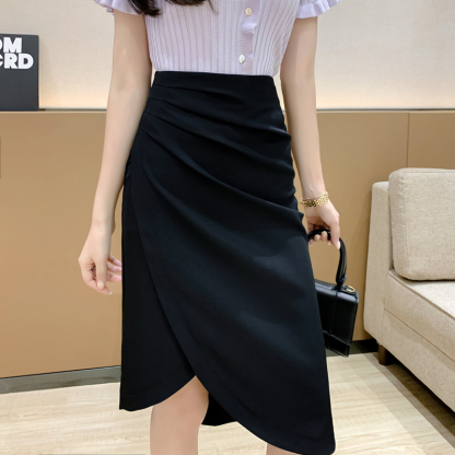 SIGNATURE Asymmetrical Skirt 黑色不规则褶皱半身裙