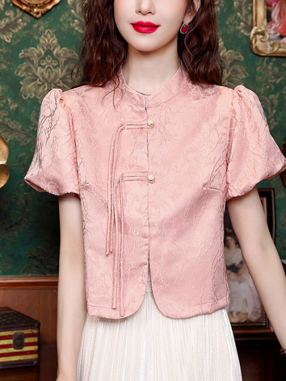 提花装泡泡袖上衣*2 Colors