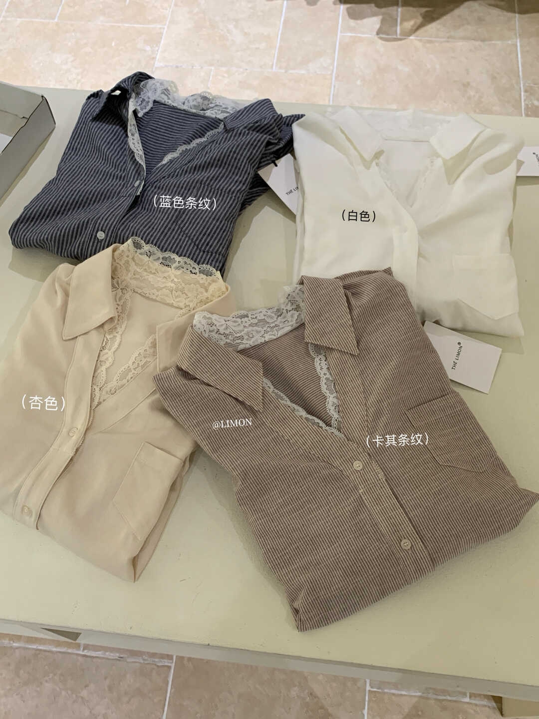 Lace Trim V-Neck Shirt V领蕾丝拼接衬衫*4 Colors