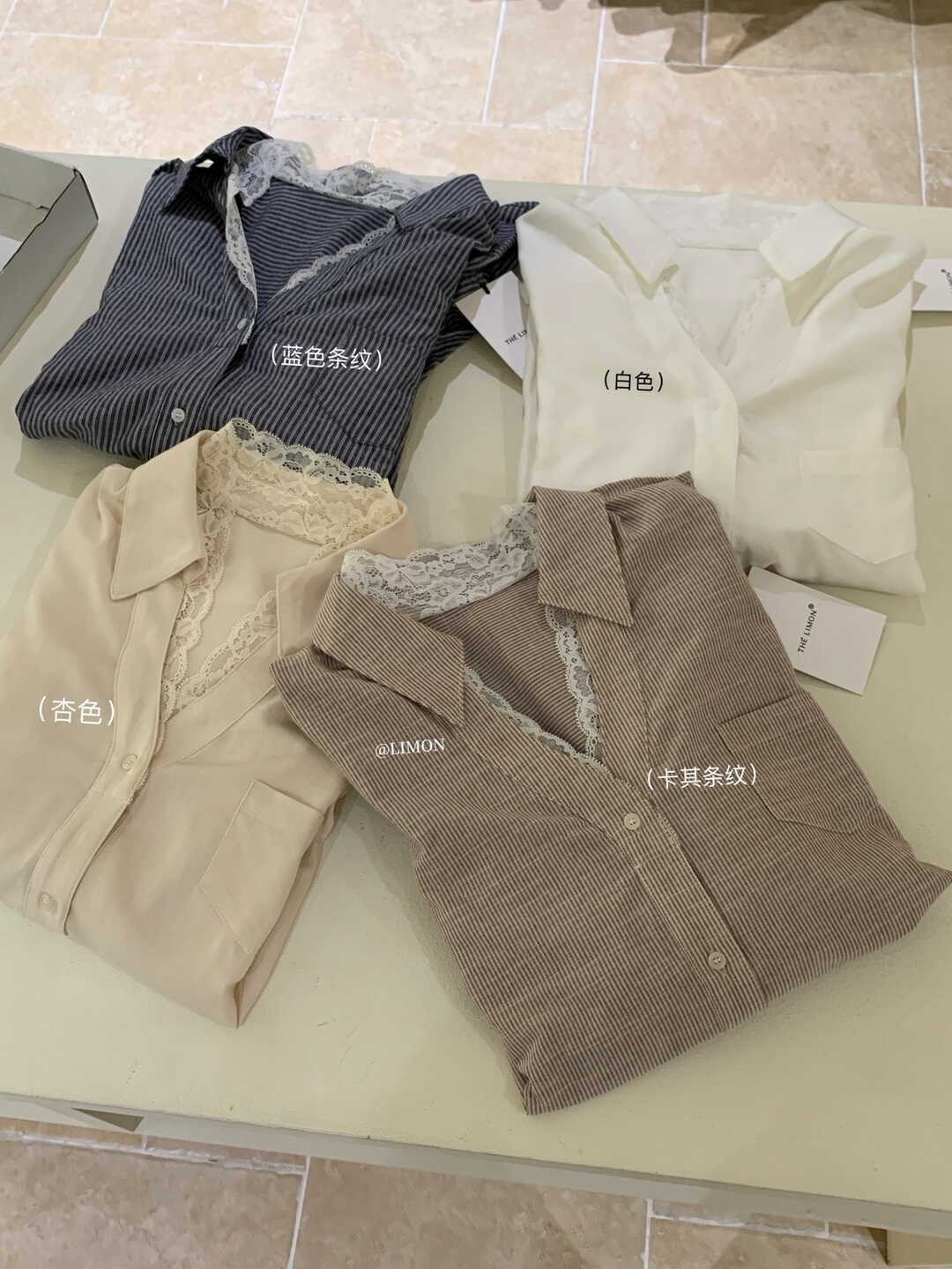 Lace Trim V-Neck Shirt V领蕾丝拼接衬衫*4 Colors