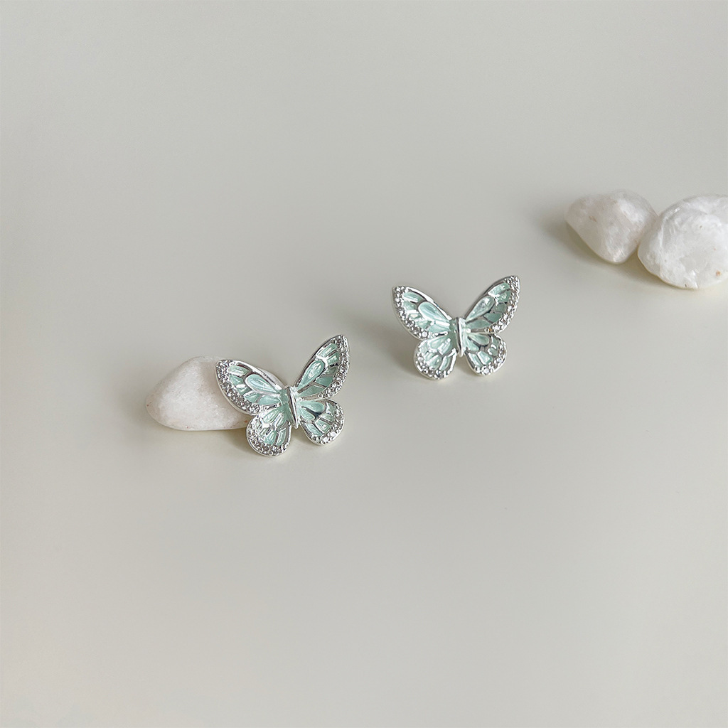 Green Enamel Butterfly Earrings 薄荷曼波绿蝴蝶耳钉