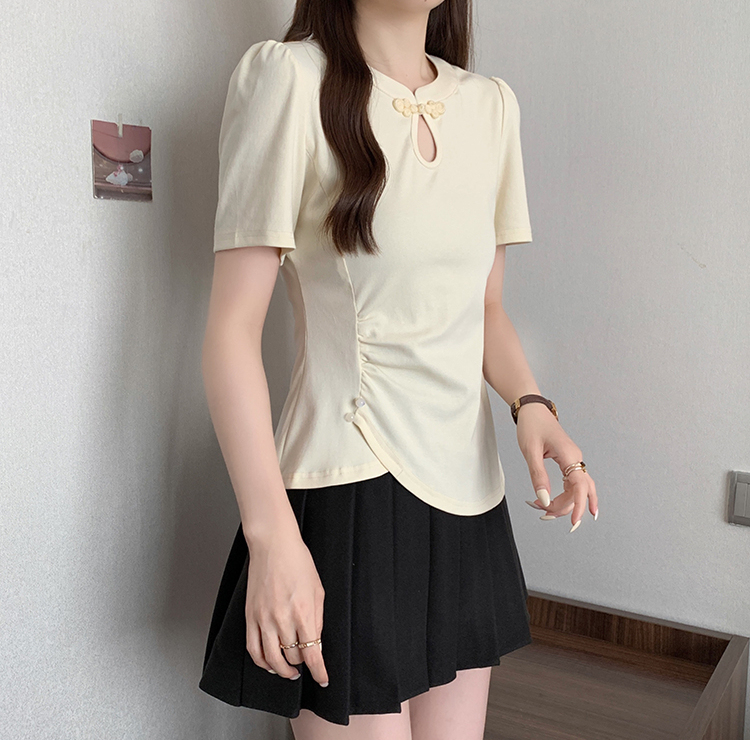 新中式镂空盘扣短袖T恤 New Chinese Style Hollow Out Button Short Sleeve T-Shirt