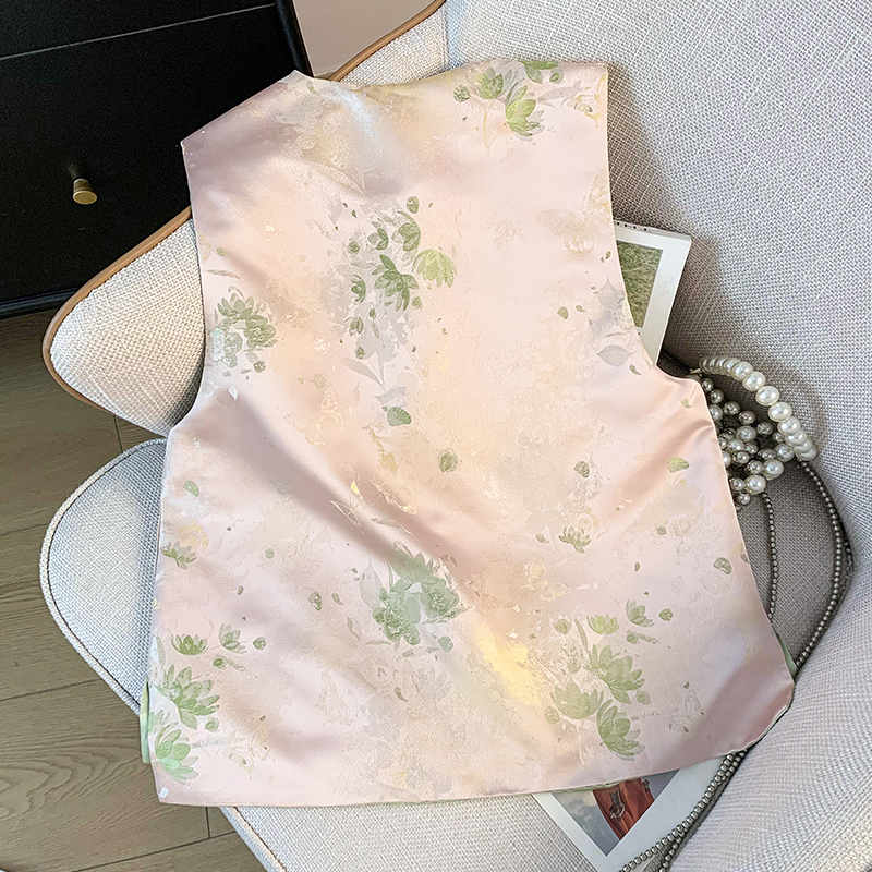 刺绣织金马面裙 Reversible Improved Buckle Satin Jacquard Embroidery Hanfu Tang Suit Classical Vest Top